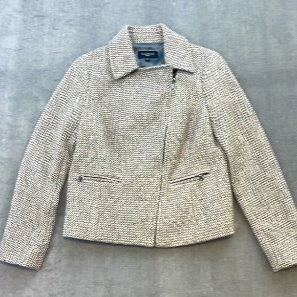 Talbots Moto Jacket Gray Multi Wool Tweed Blend Collared Zip Pockets Lined Sz 4P - Picture 1 of 7